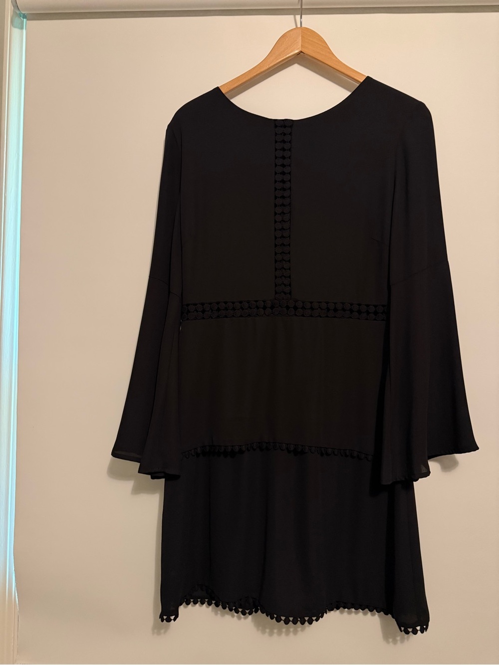 Aqua Black Long-Sleeve Shift Dress with Pom Trim